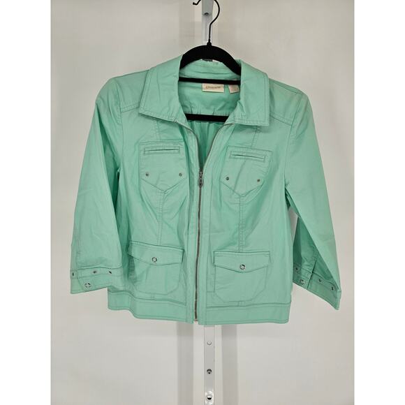 Chicos womens Sz 0 (US XS/S) Mint Green Zip Up Jacket w/ Cargo Utility Pockets - Picture 1 of 4